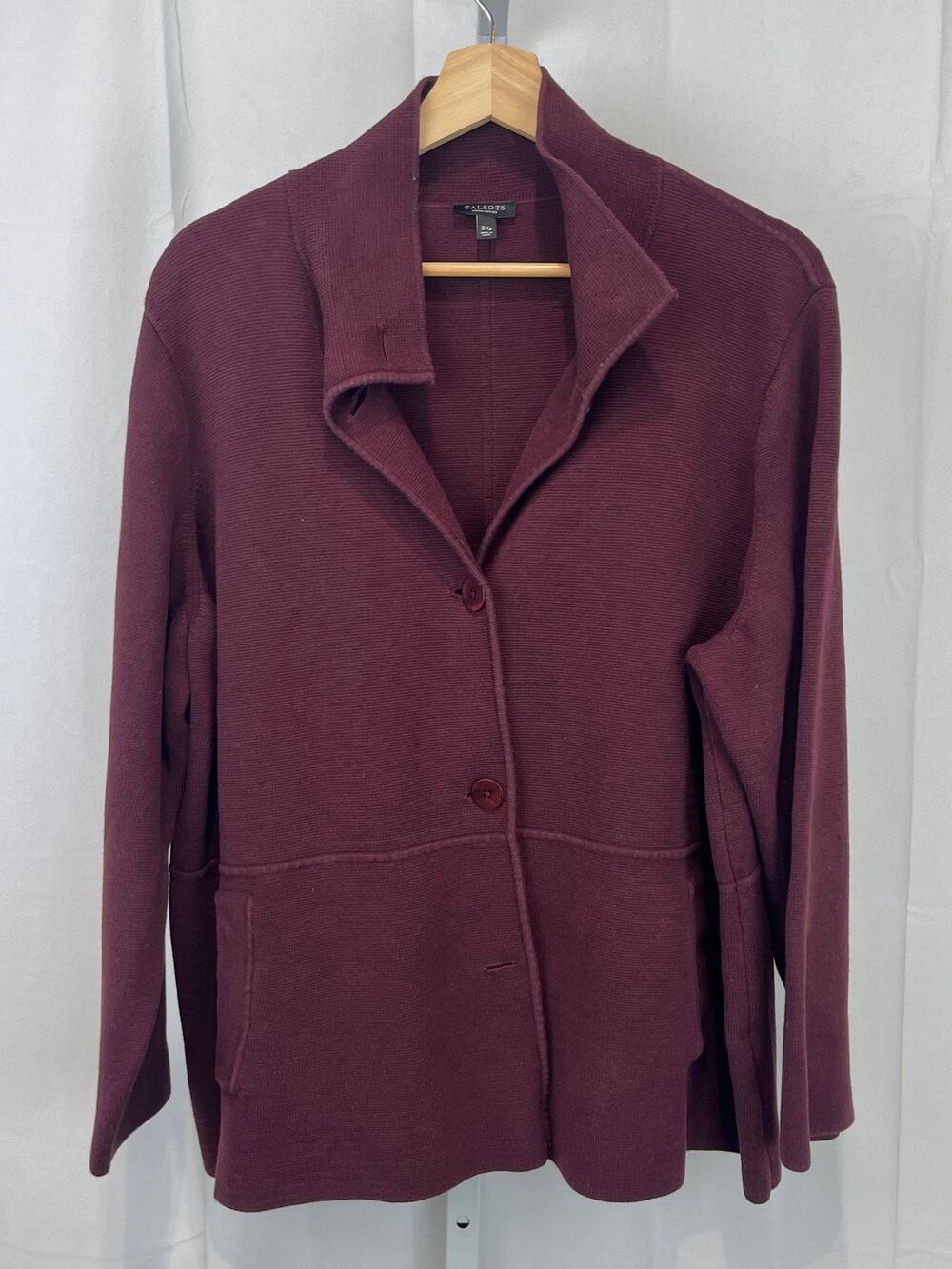 TALBOTS Button Up Cardigan Sweater Knit Blazer Jacket Wine Red 3XP Petite Plus